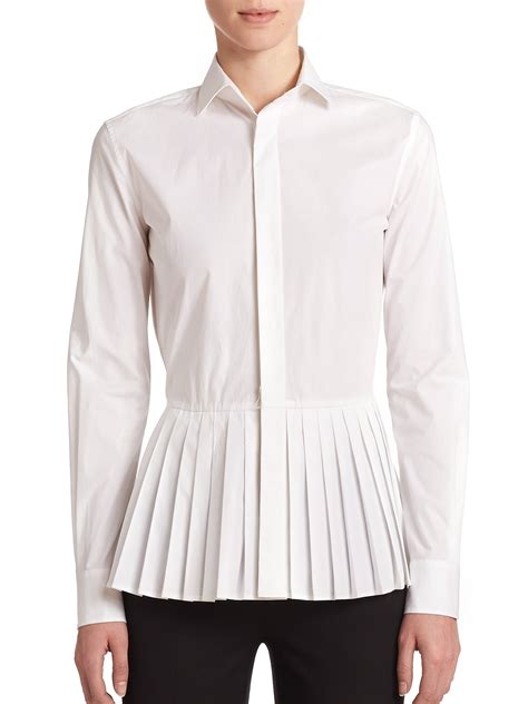 Stretch Cotton Peplum Blouse in White 